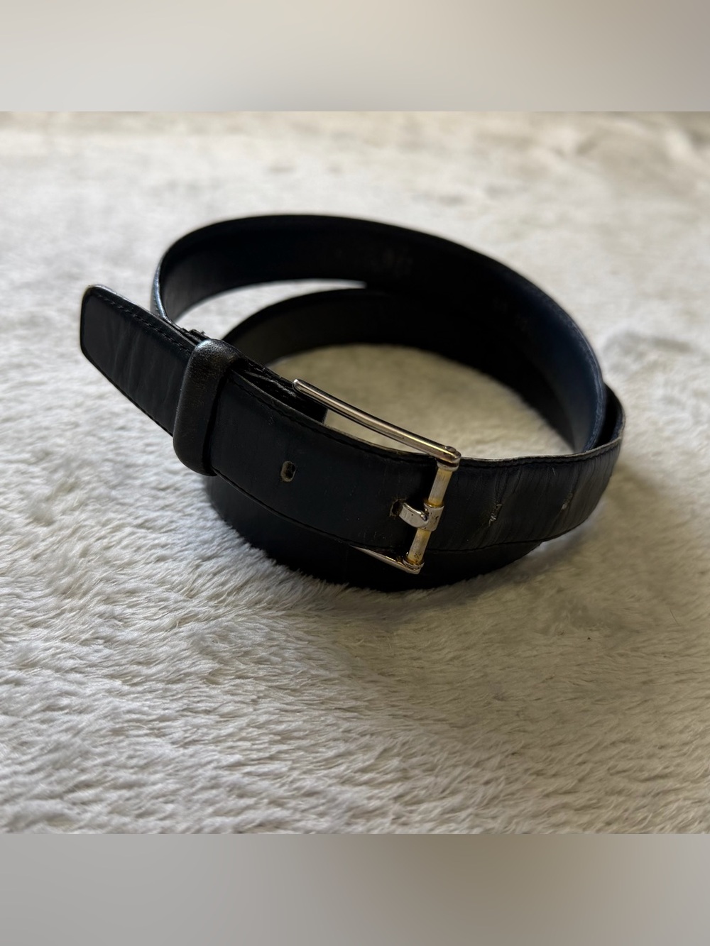 Classic Navy Women's French Leather Belt with Gold Buckle